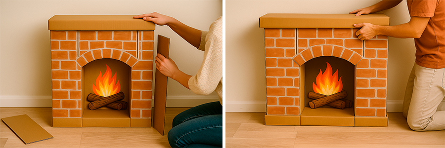 Сборка камина из коробок, фото 3 Сборка камина из коробок, фото 3