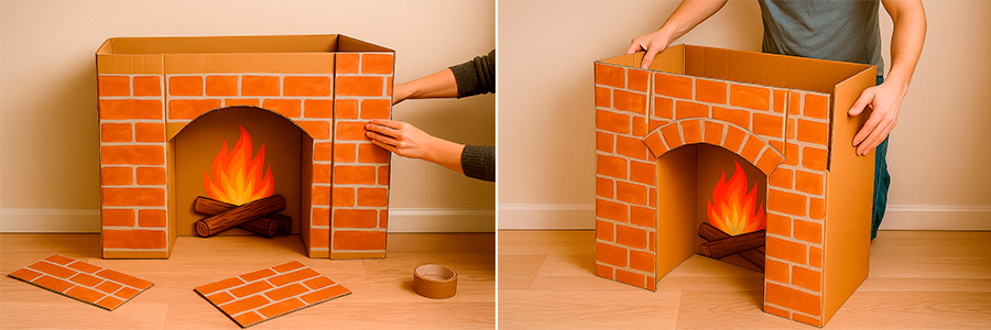 Сборка камина из коробок, фото 2 Сборка камина из коробок, фото 2