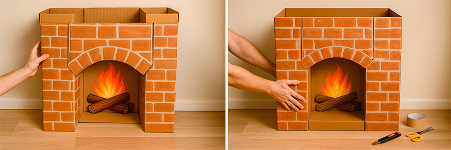 Сборка камина из коробок, фото 1 Сборка камина из коробок, фото 1