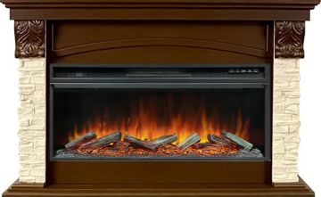 Каминокомплект  Dublin V42 SFT (Разборный) - Темный дуб / Сланец с очагом Vision 42 LOG LED