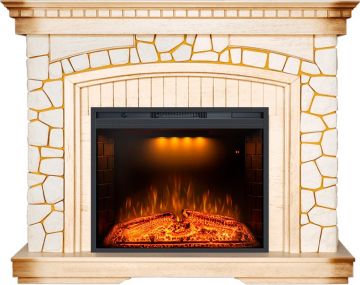 Каминокомплект  Glasgow - Слоновая кость с патиной с очагом Emerald 28