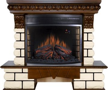 Каминокомплект  Pierre Luxe LORD - Темный дуб / Белый с очагом Dioramic 28 LED FX