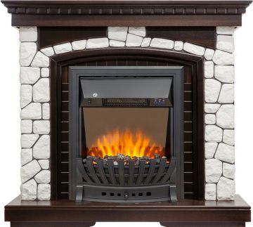 Каминокомплект  Glasgow - Темный дуб / Белый с очагом Aspen Black