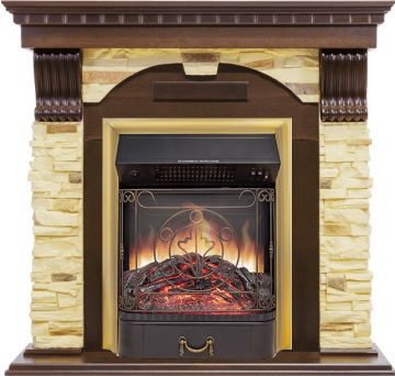 Каминокомплект  Dublin угловой - Темный дуб / Сланец с очагом Majestic FX M Brass