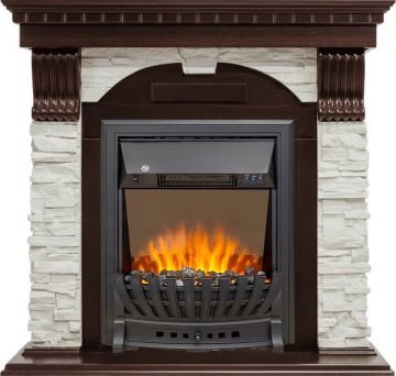 Каминокомплект  Dublin - Темный дуб / Сланец белый с очагом Aspen Black