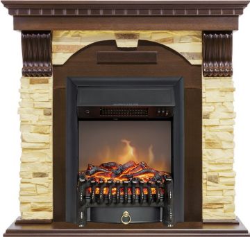 Каминокомплект  Dublin - Темный дуб / Сланец с очагом Fobos FX M Black RC