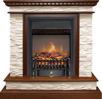 Каминокомплект  Calgary - Дуб / Сланец бежевый с очагом Fobos FX M Black RC