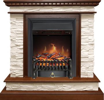 Каминокомплект  Calgary - Дуб / Сланец бежевый с очагом Fobos FX Black