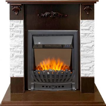 Каминокомплект  Hamburg - Сланец белый / Темный орех с очагом Aspen Black