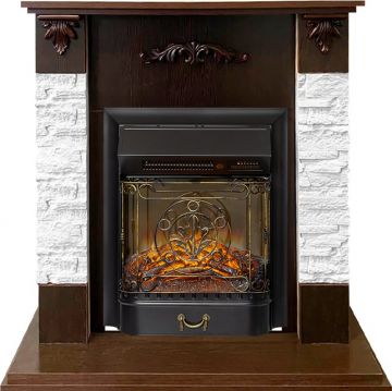 Каминокомплект  Hamburg - Сланец белый / Темный орех с очагом Majestic FX M Black RC