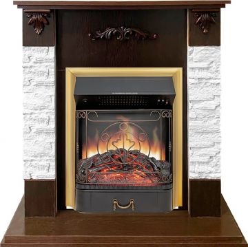 Каминокомплект  Hamburg - Сланец белый / Темный орех с очагом Majestic FX Brass