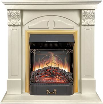 Каминокомплект  Dublin (деревянный) RUSTIC (Разборный) - Слоновая кость с очагом Majestic FX Brass