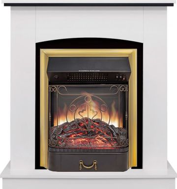 Каминокомплект  Barcelona (Разборный) - Белый с черным с очагом Majestic FX M Brass